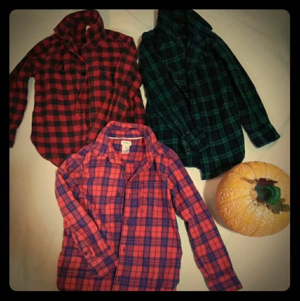 Lot of 3 button down plaid shirts.